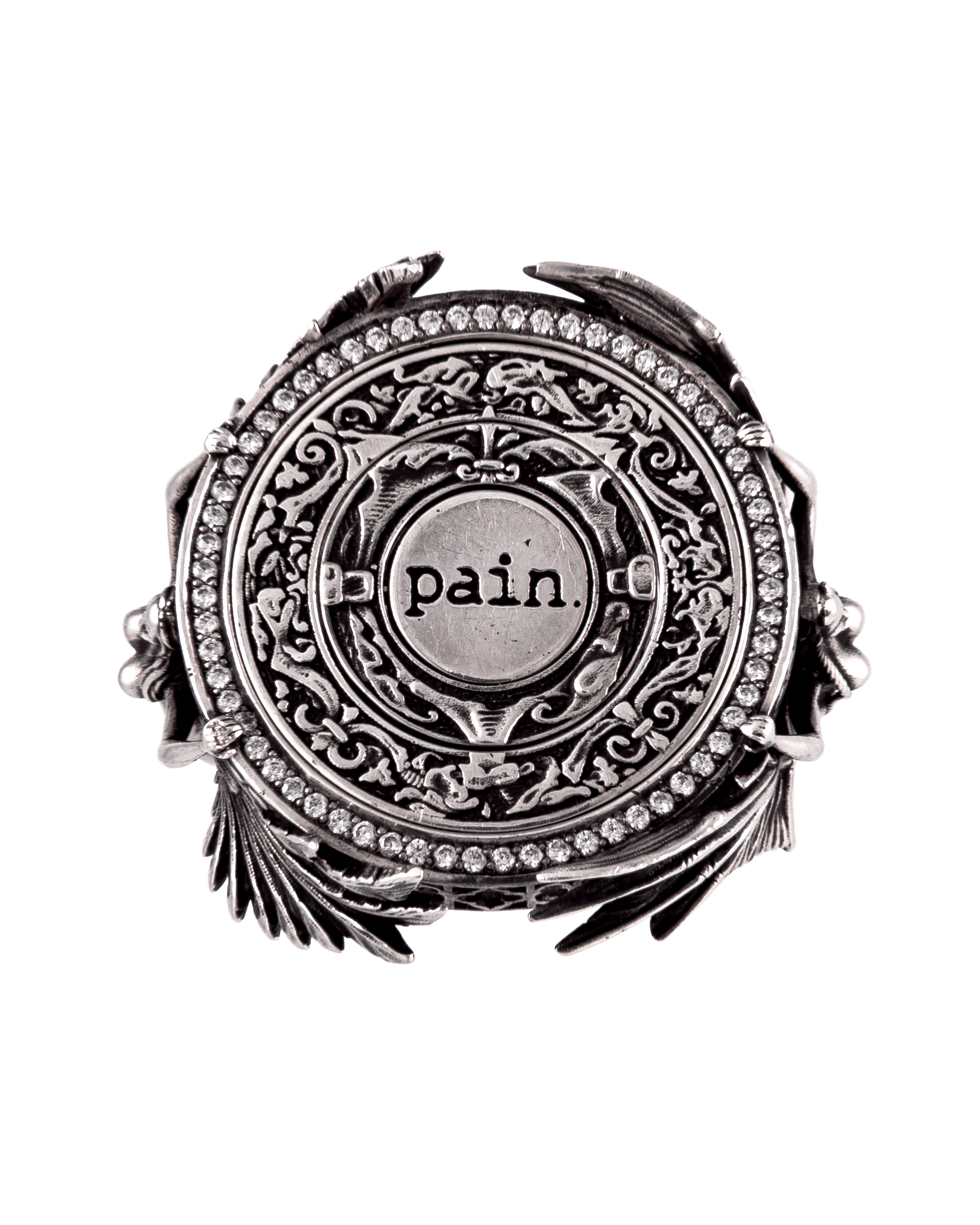 Overhead shot of Heaven Hell by Clear Jewelry — polished silver 925 limited edition ring, Jewelry.Archive exclusive, showcasing luxury craftsmanship, dual-world symbolism, and modern artistry.