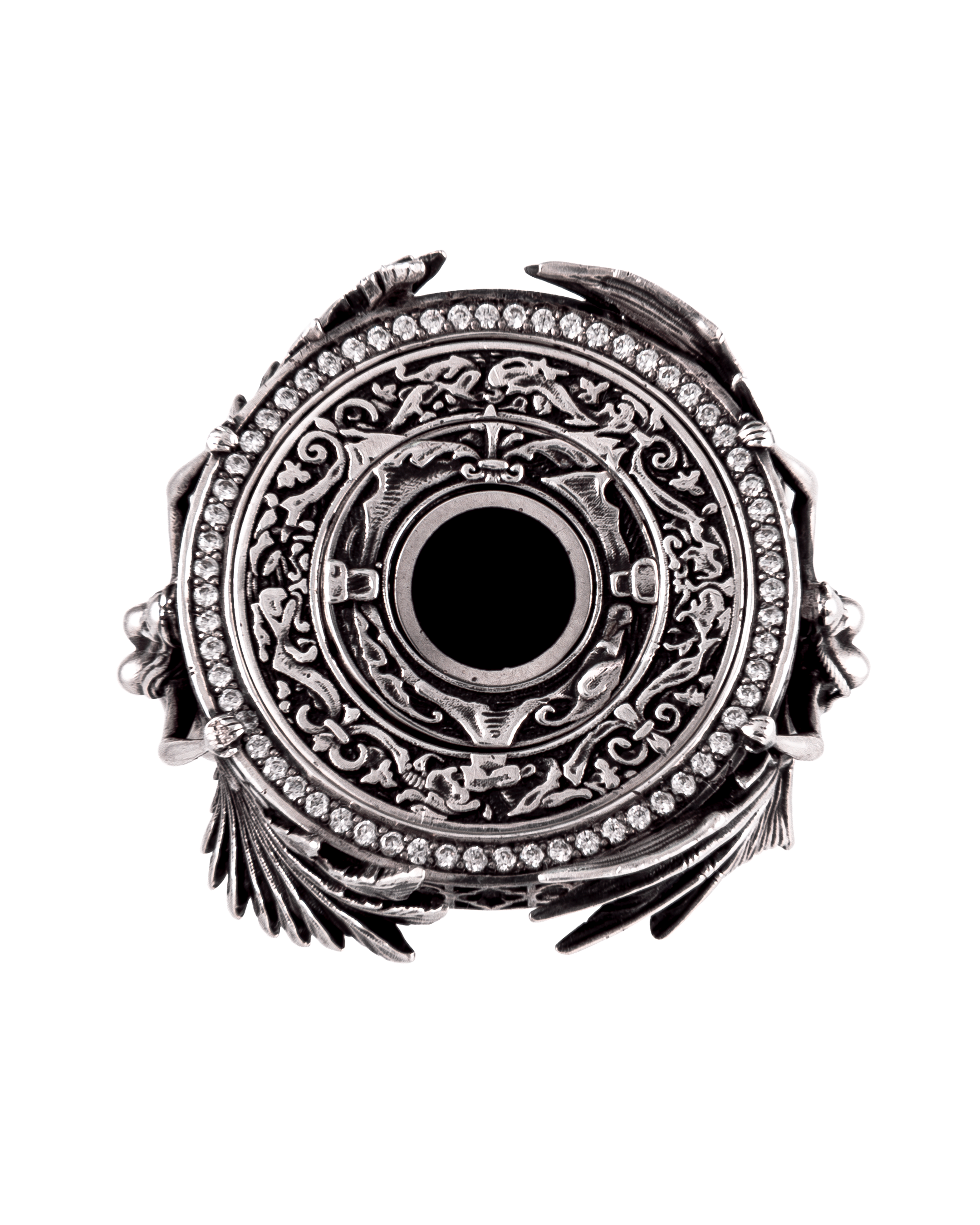 Top view of Clear Jewelry Heaven Hell ring — handcrafted 925 sterling silver kinetic ring, limited edition luxury piece from JewelryArchive, capturing contemporary design and duality in motion.